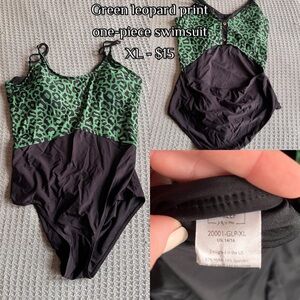 Jantzen Green and Black One-Piece Swimsuit with Animal Print